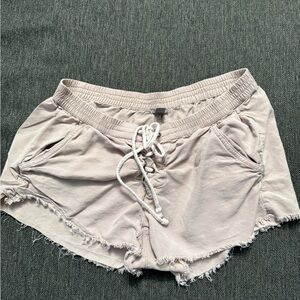Aerie cutoff tan shorts with lace tie Women's distressed Shorts size medium